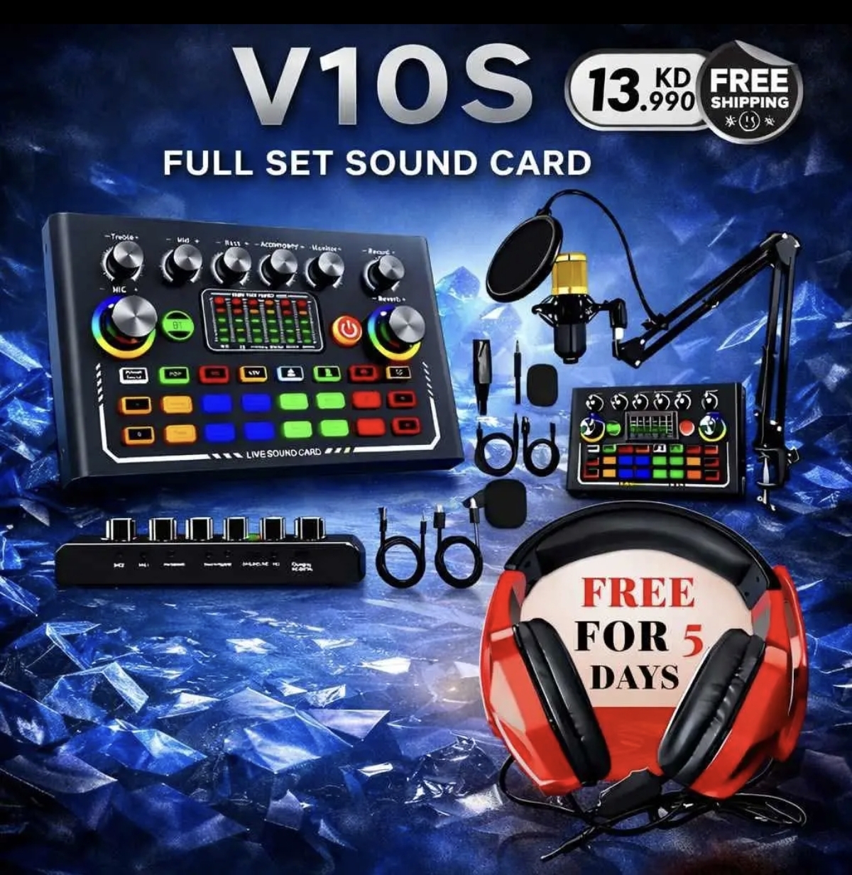 V10s Sound Card Full Set With Free Headphone
